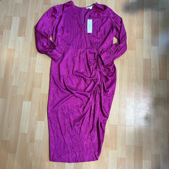 NWT Veronica Beard Weiss Magenta Faux Wrap Silk Blend Jacquard Midi Dress - Picture 9 of 16